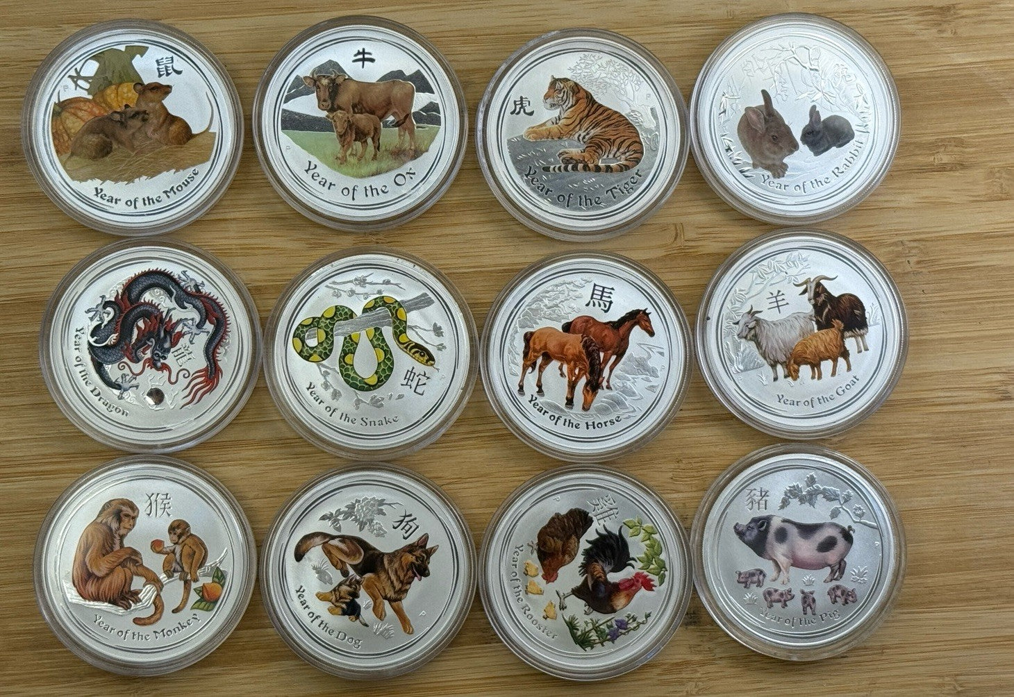 Lunar Series II Colorized, Complete Set, 1 oz Silver (2008-2019)