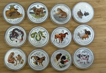 Lunar Series II Colorized, Complete Set, 1 oz Silver (2008-2019)