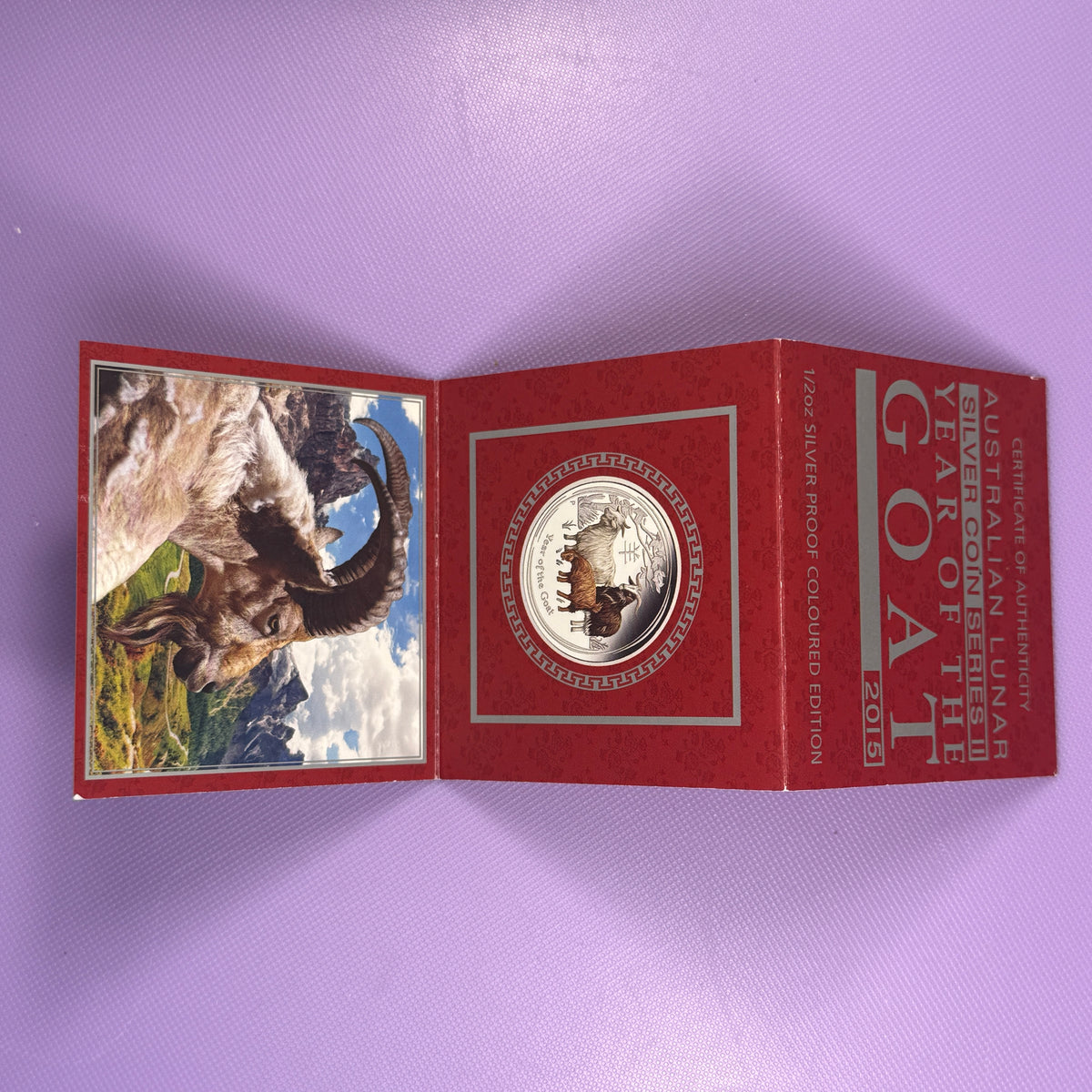 2015 Perth Mint Year of the Goat 1/2 oz Silver Colorized Proof – Box & COA