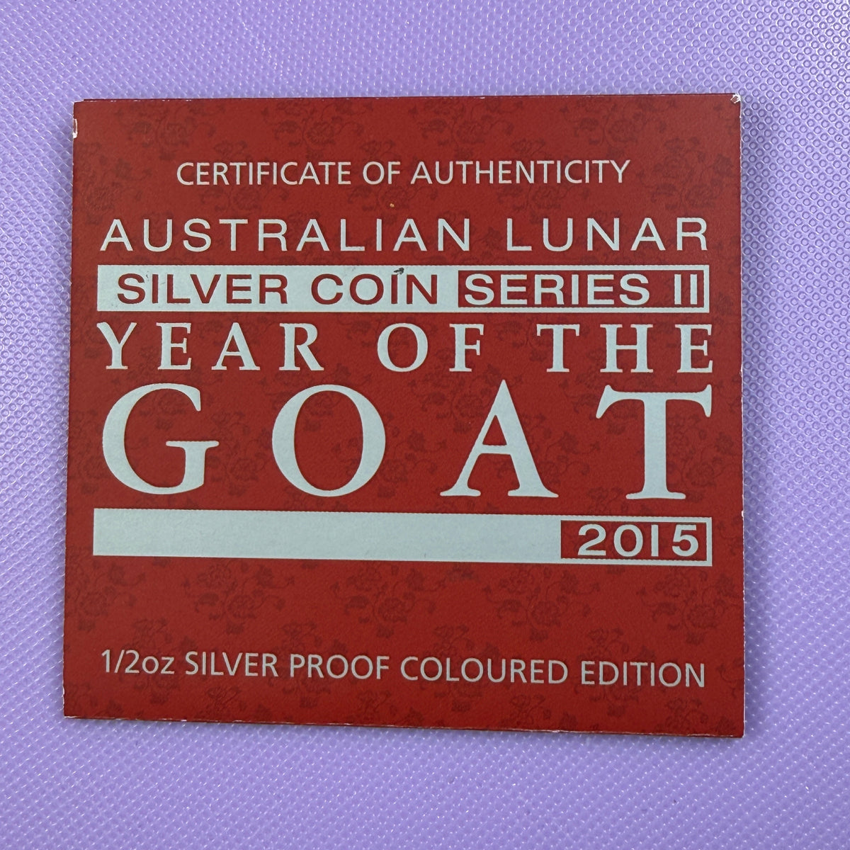 2015 Perth Mint Year of the Goat 1/2 oz Silver Colorized Proof – Box & COA