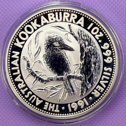 1991 Australia Kookaburra 1 oz Silver Coin .999 Fine Silver Coin BU