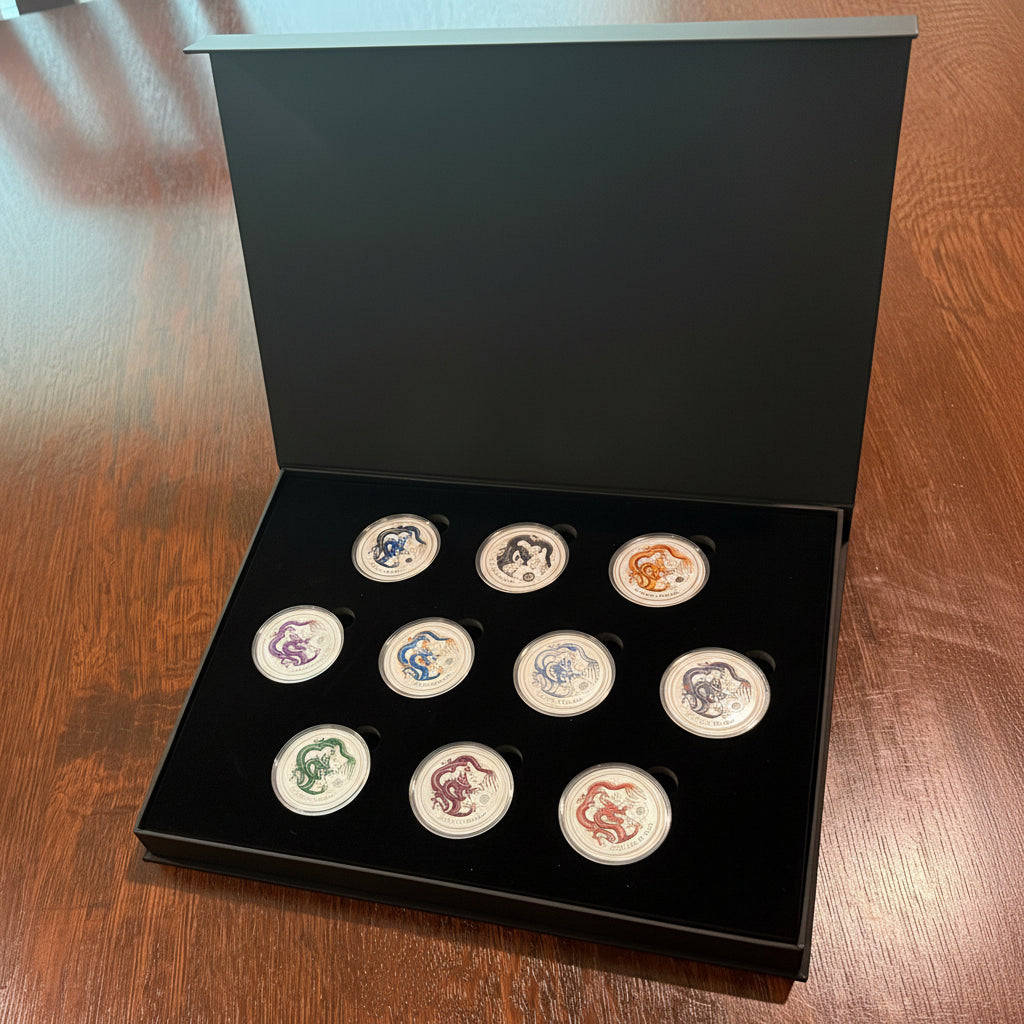 Dragon Display Box for 10 x 2012 Series II Perth Mnt Yr of the Dragon 1 oz Colorized Silver Coins