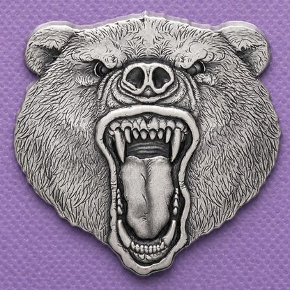 2023 Niue Fierce Nature Grizzly Bear 2 oz Silver Coin Antique Finish Box & COA
