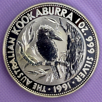 1991 Australia Kookaburra 1 oz Silver Coin .999 Fine Silver Coin BU