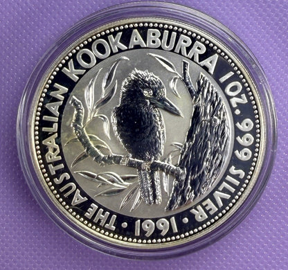 1991 Australia Kookaburra 1 oz Silver Coin .999 Fine Silver Coin BU