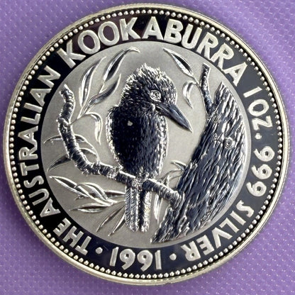 1991 Australia Kookaburra 1 oz Silver Coin .999 Fine Silver Coin BU