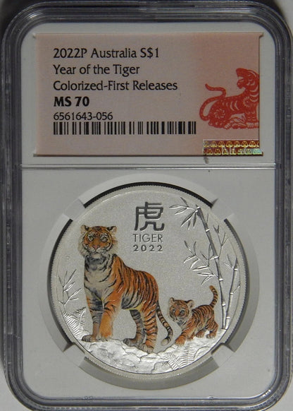 2022 Australia Year of the Tiger Colorized 1 oz Silver NGC MS70 First Releases Perth Mint