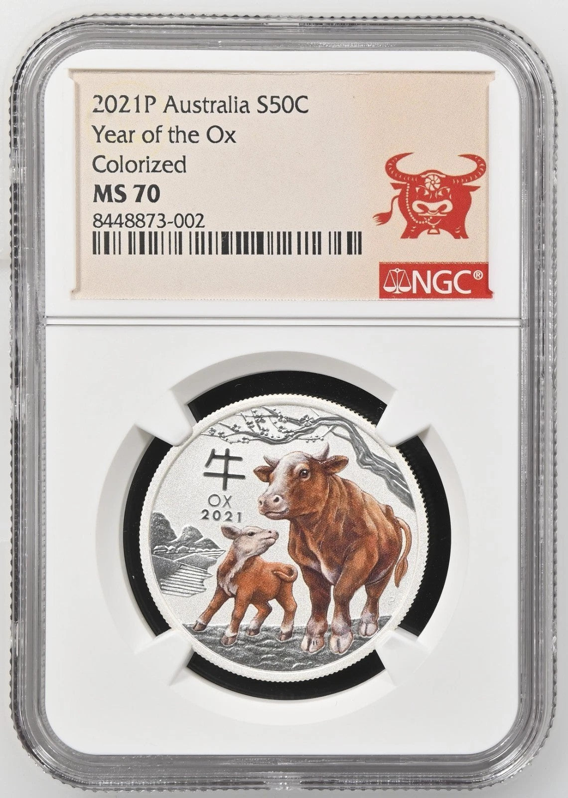 2021 Australia Year of the Ox Colorized 1/2 oz Silver Coin NGC MS70