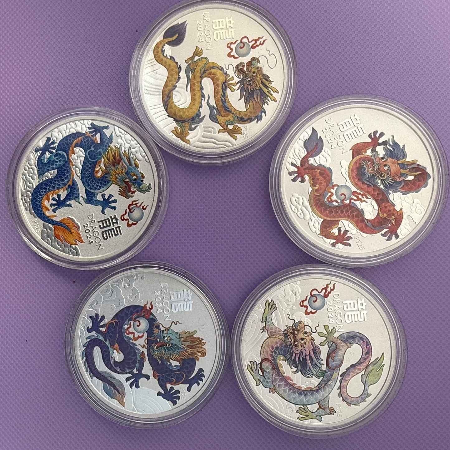 Complete Perth Mint Lunar Series III Colorized 1 oz Silver Collection (12 Coins) with Custom Display Case