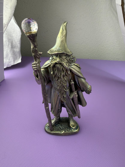 Vintage 1978 Perth Pewter Superior Models Wizard Figurine w/ Crystal Staff & Sword