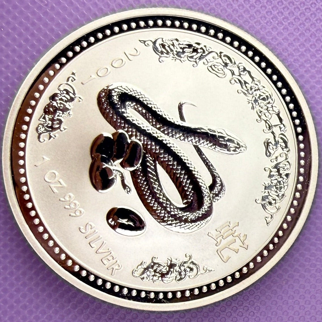 2001 Australia Lunar Series I Year of the Snake 1 oz Silver Coin