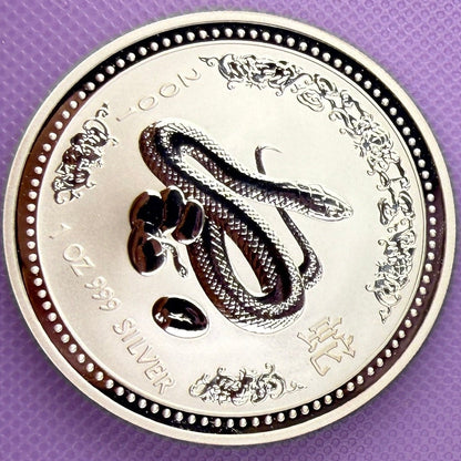 2001 Australia Lunar Series I Year of the Snake 1 oz Silver Coin