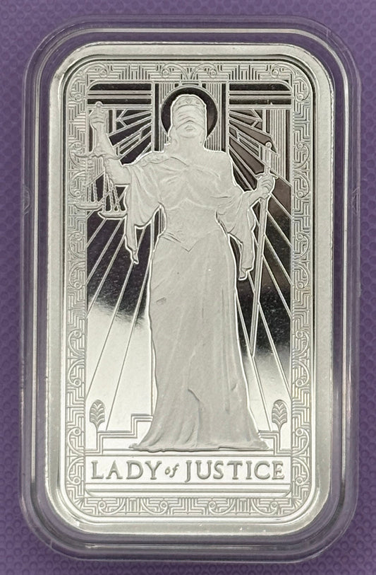 PAMP Lady of Justice Collectible Silver Bar in Airtite Capsule