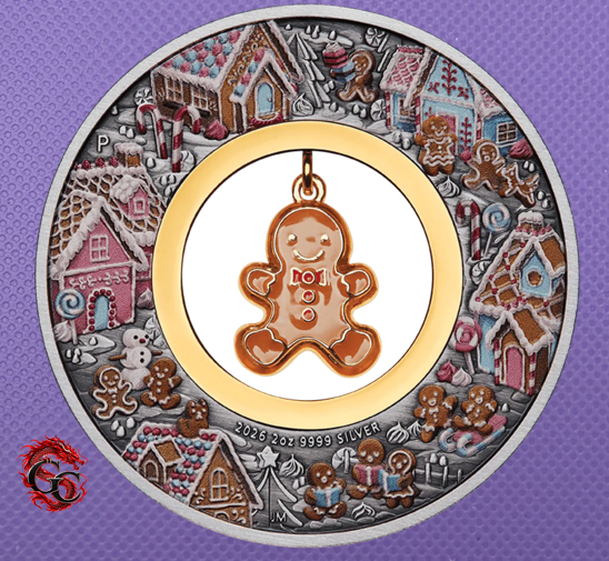 2026-P Australia Gingerbread Christmas 2 oz Silver Antiqued Colorized Coin