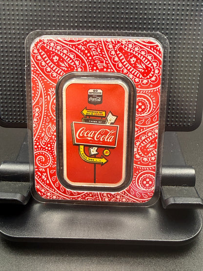 Coca-Cola Diner Sign 1 oz .999 Silver Colorized Bar in Paisley Assay Card