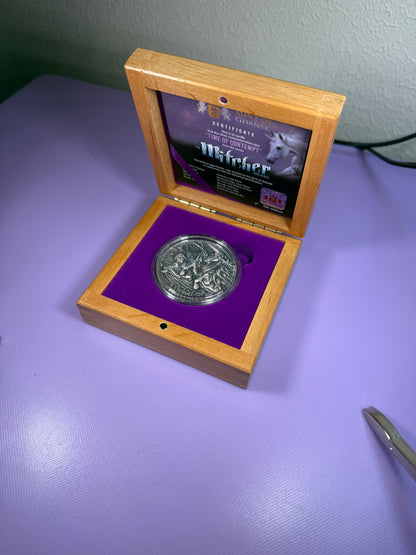 2022 Niue The Witcher: Time of Contempt 2 oz Silver Antiqued Coin w/ Box & COA