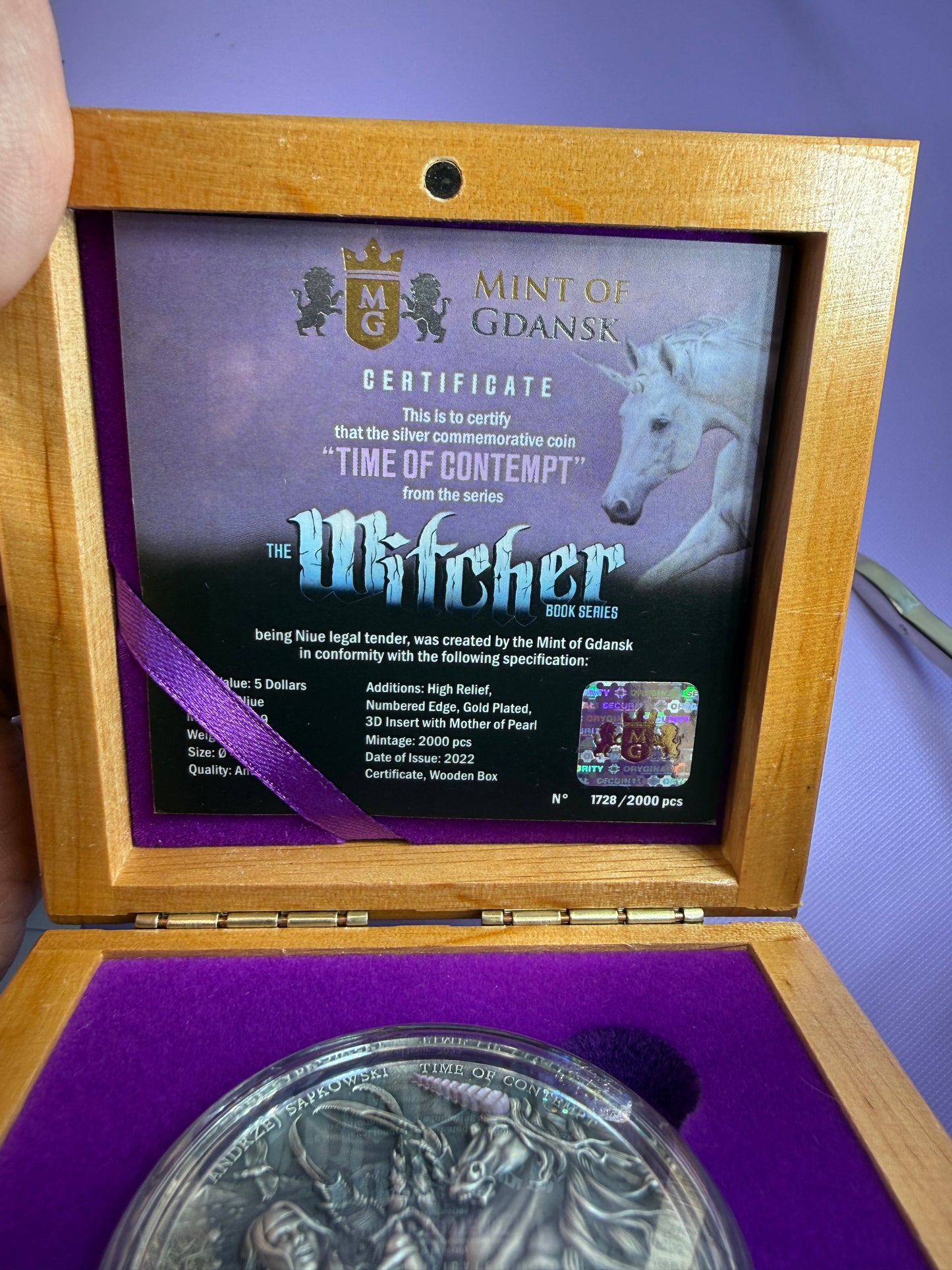 2022 Niue The Witcher: Time of Contempt 2 oz Silver Antiqued Coin w/ Box & COA