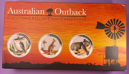 2012 Perth Mint Australian Outback Colorized Silver Three-Coin Set 1.5 oz