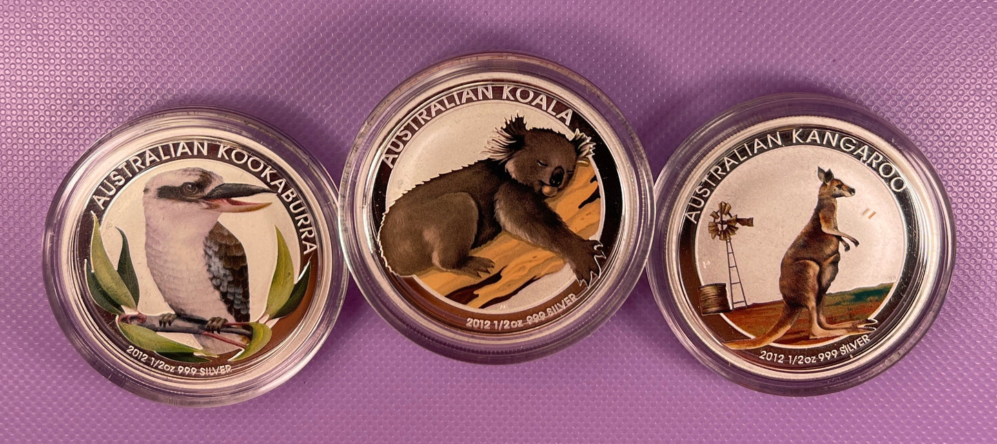 2012 Perth Mint Australian Outback Colorized Silver Three-Coin Set 1.5 oz