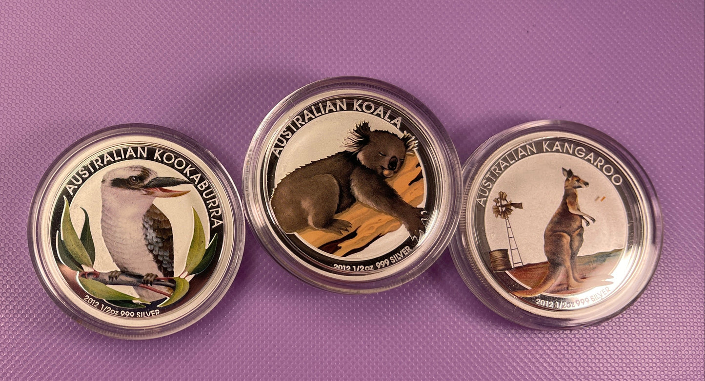 2012 Perth Mint Australian Outback Colorized Silver Three-Coin Set 1.5 oz