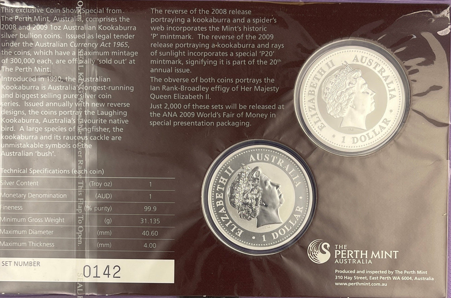 2009 Australia Los Angeles 2 coin Show Card BU Low #142