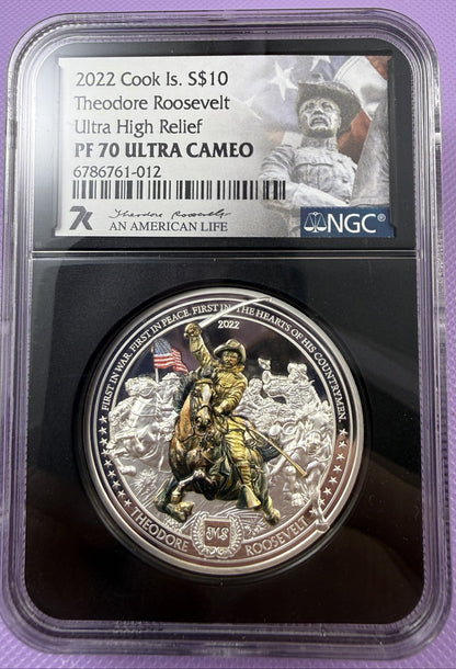 2022 Cook Islands $10 Theodore Roosevelt 2 oz Silver NGC PF70 Ultra Cameo