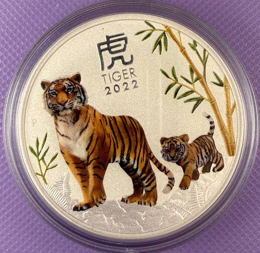 2022 Perth Mint Lunar Tiger 1 oz .9999 Silver Coin Aftermarket Colorized
