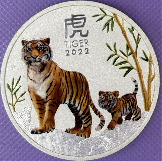 2022 Perth Mint Lunar Tiger 1 oz .9999 Silver Coin Aftermarket Colorized