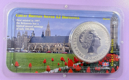 1999 Great Britain Britannia 1 oz Silver £2 Coin BU Littleton Coin Company