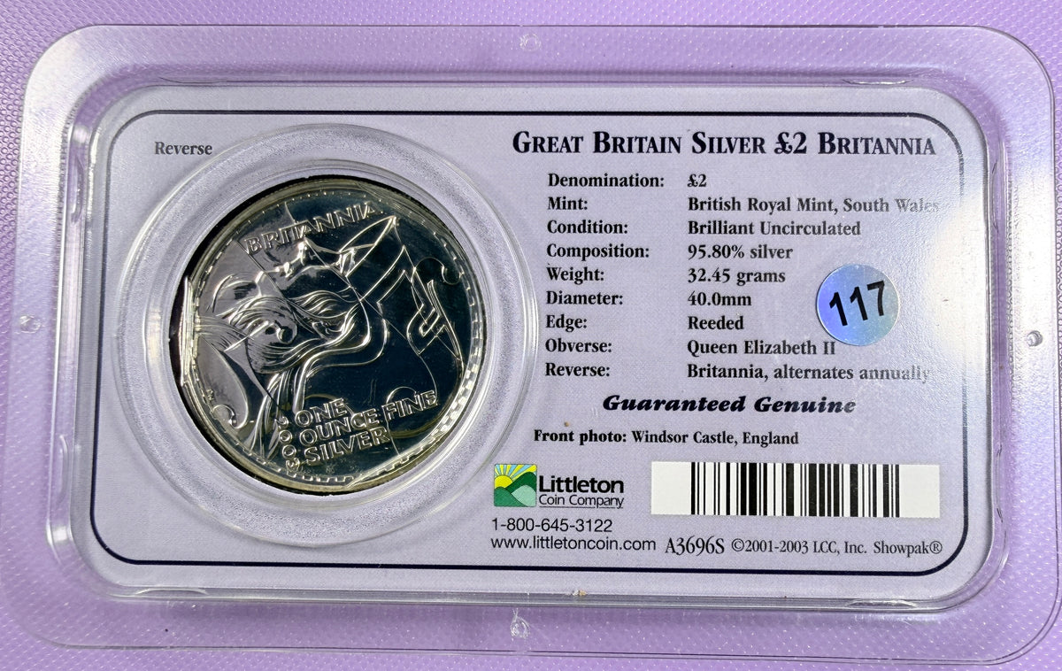 2003 Great Britain Britannia 1 oz Silver £2 Coin BU in Littleton Showpak