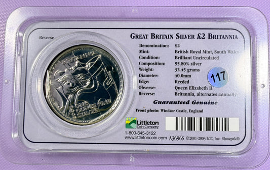 2003 Great Britain Britannia 1 oz Silver £2 Coin BU in Littleton Showpak