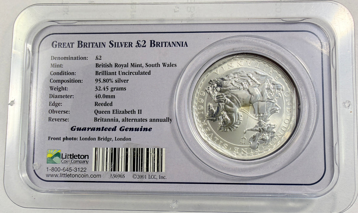 1999 Great Britain Britannia 1 oz Silver £2 Coin BU Littleton Coin Company (Copy)