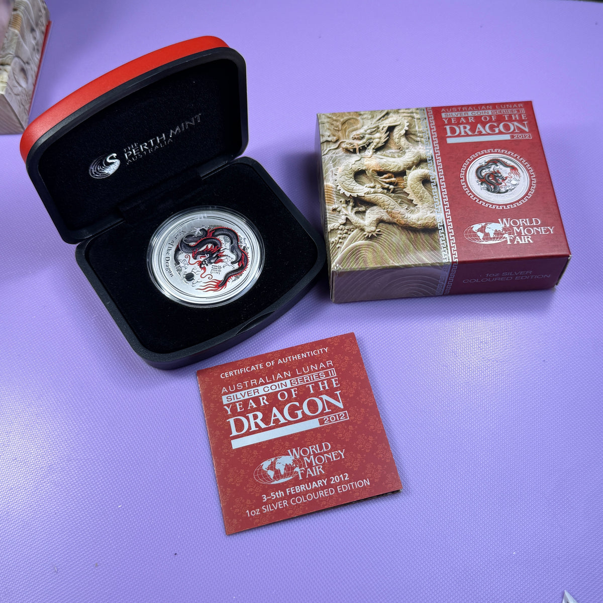 2012 Perth Mint Black Dragon 1 oz Silver Coin – Berlin World Money Fair – Box & COA