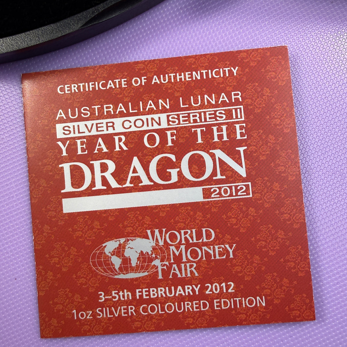 2012 Perth Mint Black Dragon 1 oz Silver Coin – Berlin World Money Fair – Box & COA