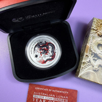 2012 Perth Mint Black Dragon 1 oz Silver Coin – Berlin World Money Fair – Box & COA