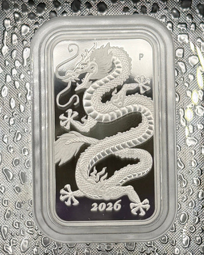 2026-P Australia Dragon $1 1 oz .9999 Silver Proof Rectangular Box & COA