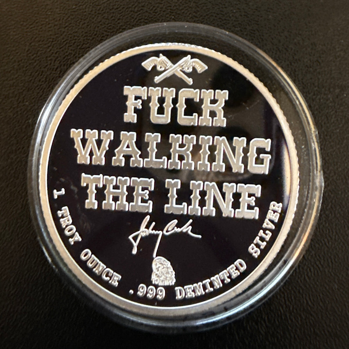 Demented Silver Johnny Cash "Walking the Line" 1 oz .999 Silver Round