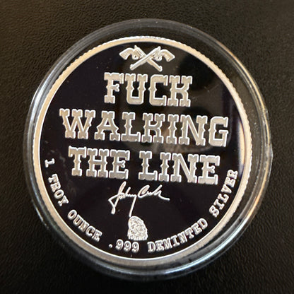 Demented Silver Johnny Cash "Walking the Line" 1 oz .999 Silver Round