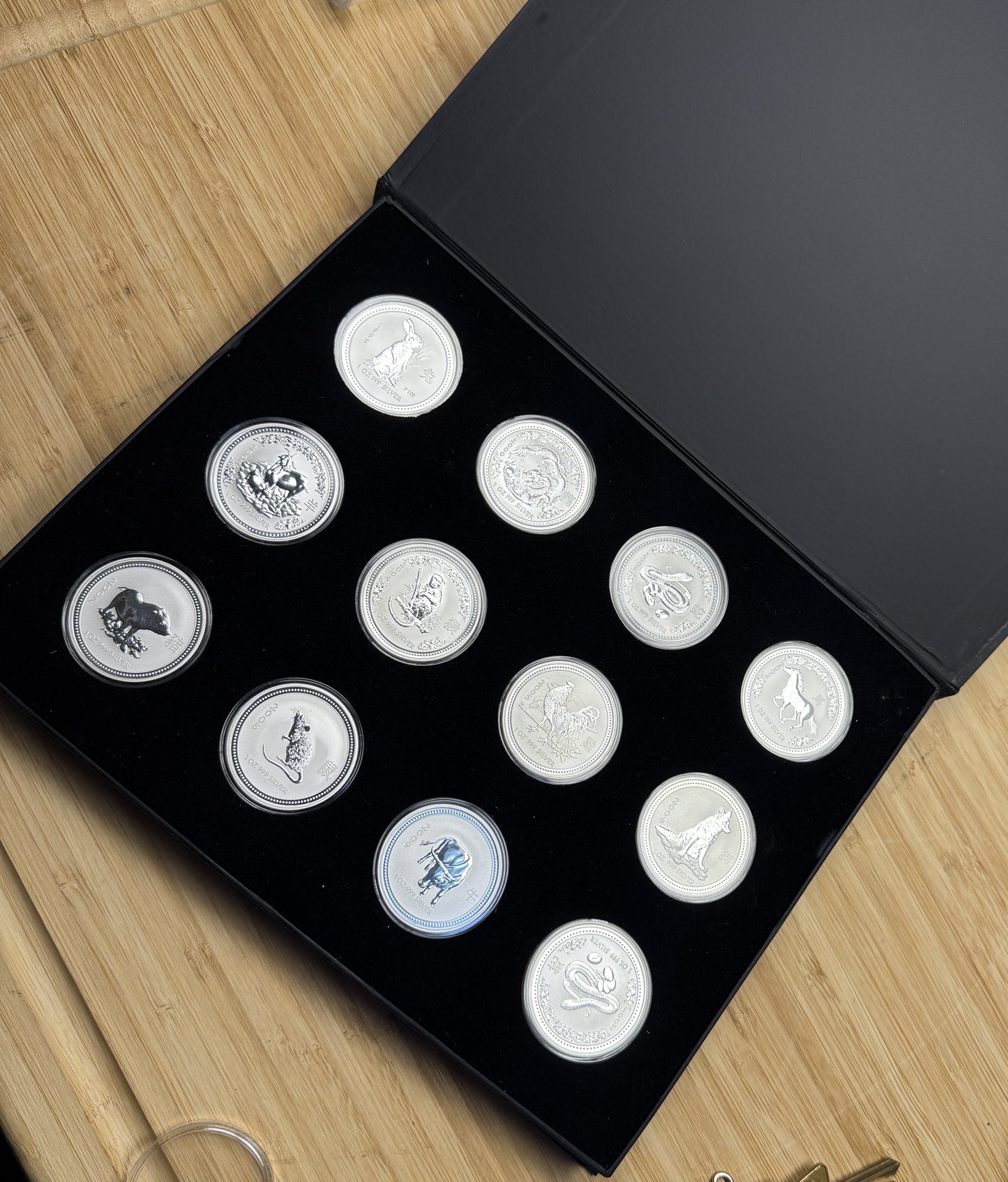 Premium Black Storage Box for 1 oz Perth Mint Lunar Series I & III Coins – Interchangeable – Silver Foil Zodiac Design