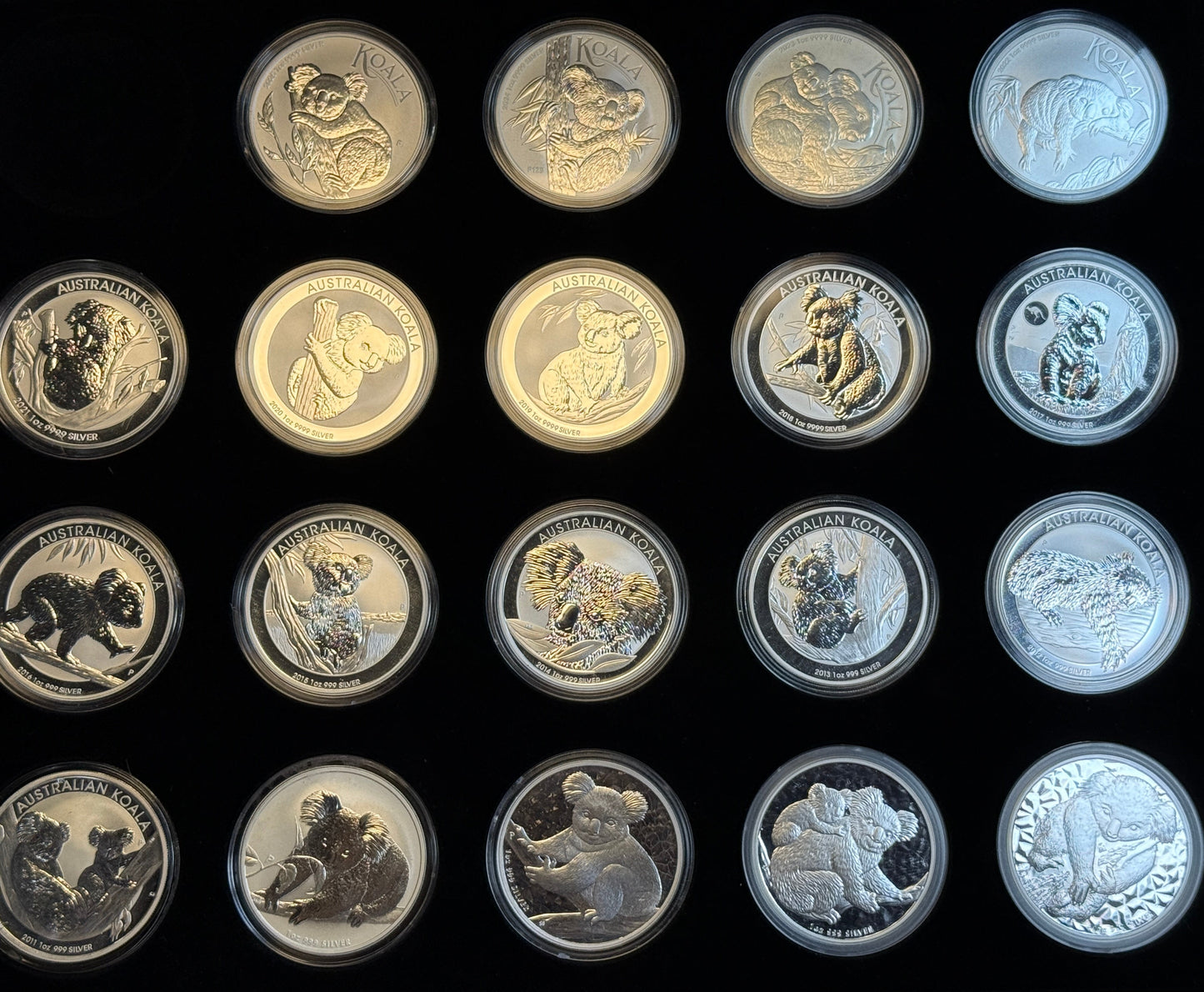Complete 2007–2025 Australian Silver Koala Set – Beautiful Full Run in Volterra Display Box!