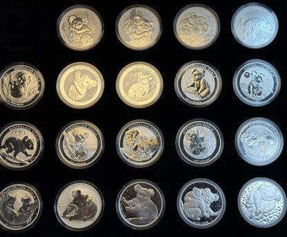 Complete 2007–2025 Australian Silver Koala Set – Beautiful Full Run in Volterra Display Box!