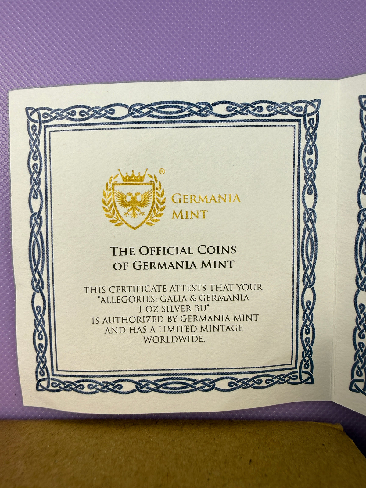 2023 Germania Alegorías Galia y Germania Moneda BU con Certificado de Autenticidad