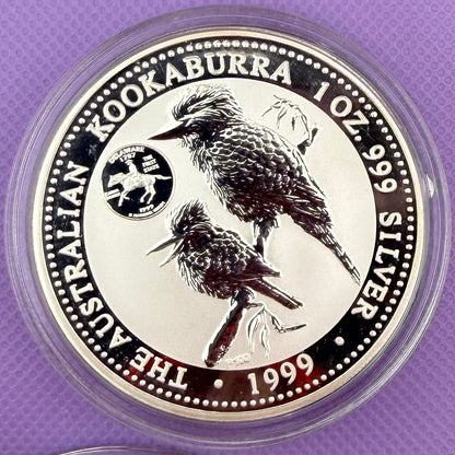 1999 Australia Kookaburra 1 oz Silver Coin Perth Mint .999 Fine Silver with Delaware Privy