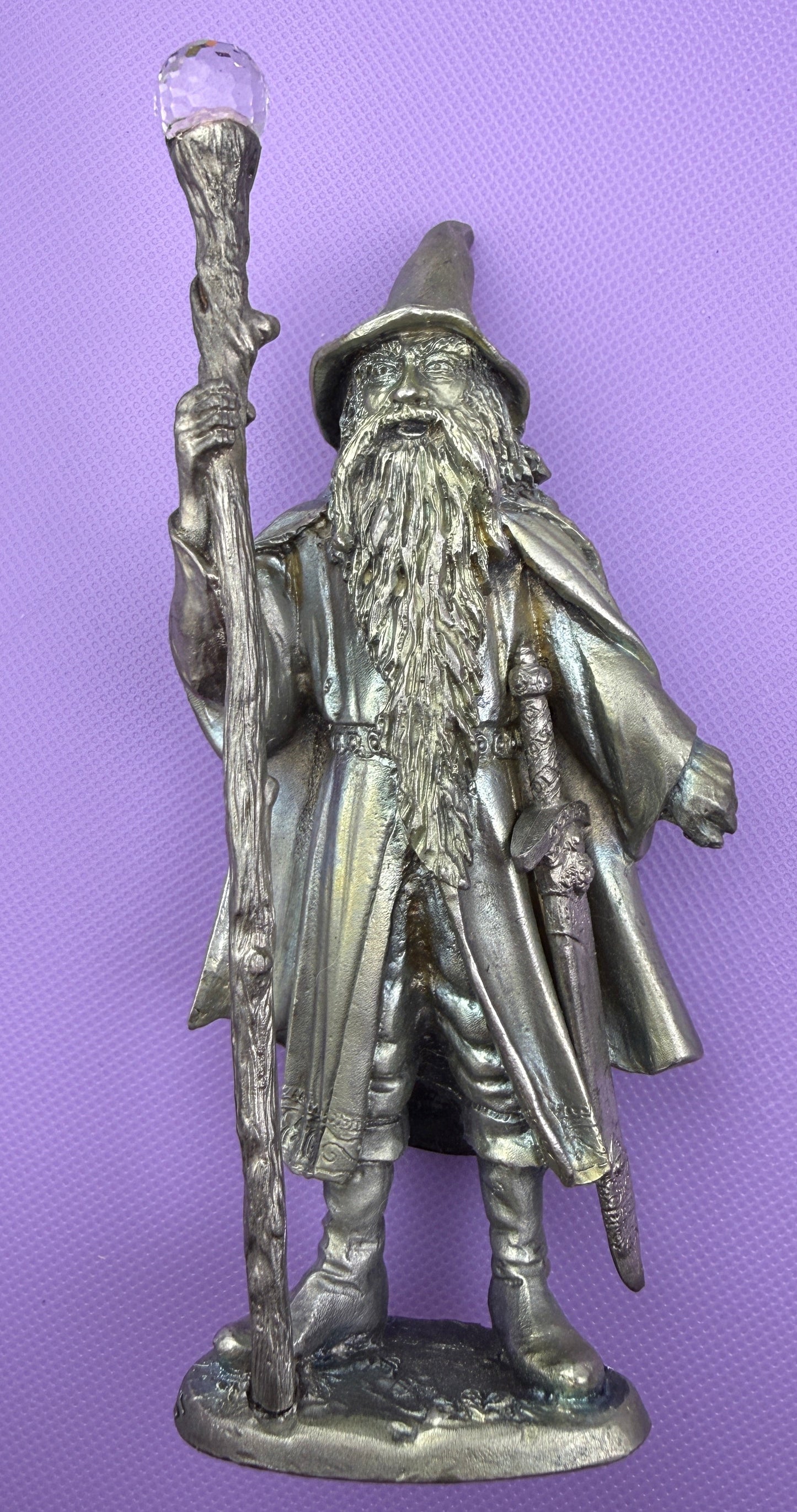 Vintage 1978 Perth Pewter Superior Models Wizard Figurine w/ Crystal Staff & Sword