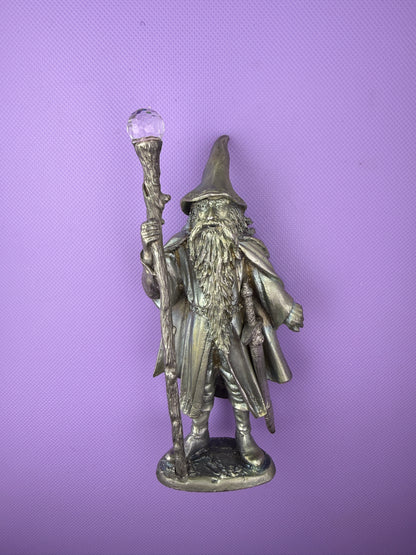 Vintage 1978 Perth Pewter Superior Models Wizard Figurine w/ Crystal Staff & Sword