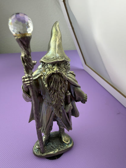 Vintage 1978 Perth Pewter Superior Models Wizard Figurine w/ Crystal Staff & Sword