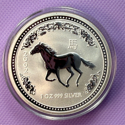 2002 Australia Lunar Series I Year of the Horse 1 oz Silver Coin