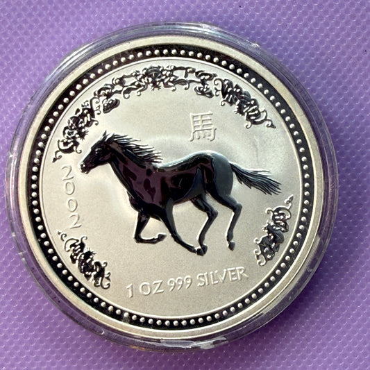 2002 Australia Lunar Series I Year of the Horse 1 oz Silver Coin