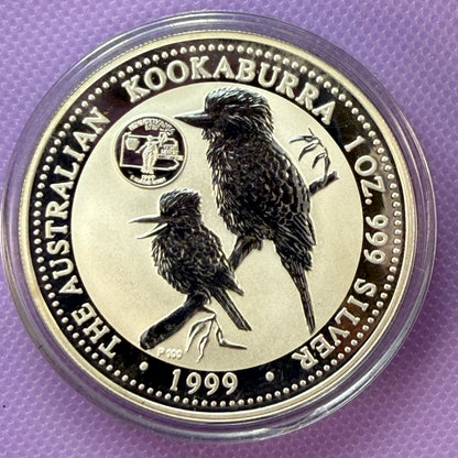 1999 Australia Kookaburra 1 oz Silver Coin .999 Fine BU with Pennsylvania Privy
