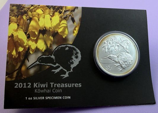 2012 New Zealand Kiwi Treasures Kowhai Coin in Original Display Card